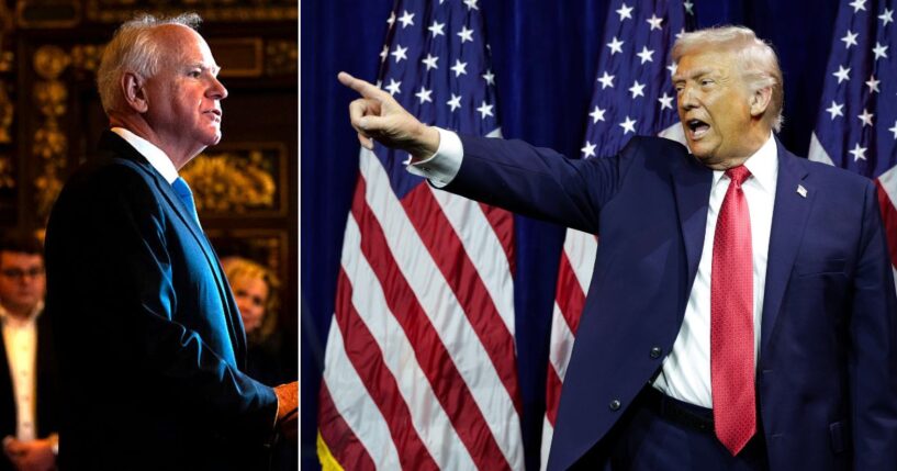 President Donald Trump, right, told followers in a social media post that Minnesota Democrats (including Gov. Tim Walz, left,) "love the unrest that anarchists and professional agitators are causing because it gets the spotlight off of the 19 Billion Dollars that was [stolen] by really bad and deranged people."