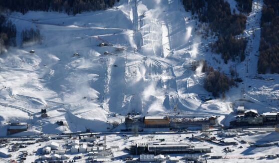 This photo shows the snowboarding and freestyle skiing events which will take place during the upcoming Milan Cortina Winter Olympics in Livigno, Italy, on Saturday, Dec. 27, 2025.