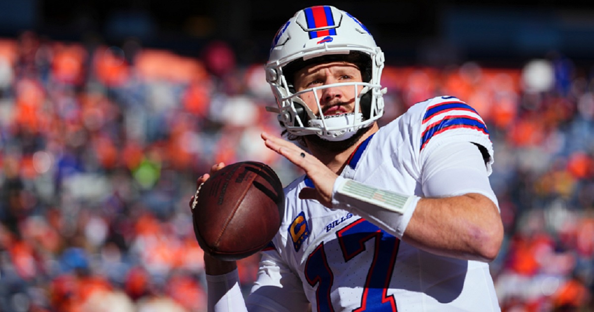 Buffalo Bills quarterback Josh Allen throws a warmup pass before his Jan. 17 playoff game against the Denver Broncos.
