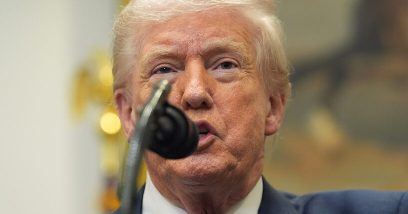 President Donald Trump speaks at an event in the Roosevelt Room of the White House on Feb. 12, 2026 in Washington, DC.