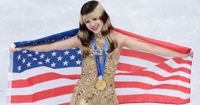 Gold medalist Alysa Liu of United States is pictured Thursday after the victory ceremony for the Figure Skating Women Single Skating event on day 13 of the Milano Cortina 2026 Winter Olympic Games in Milan, Italy.