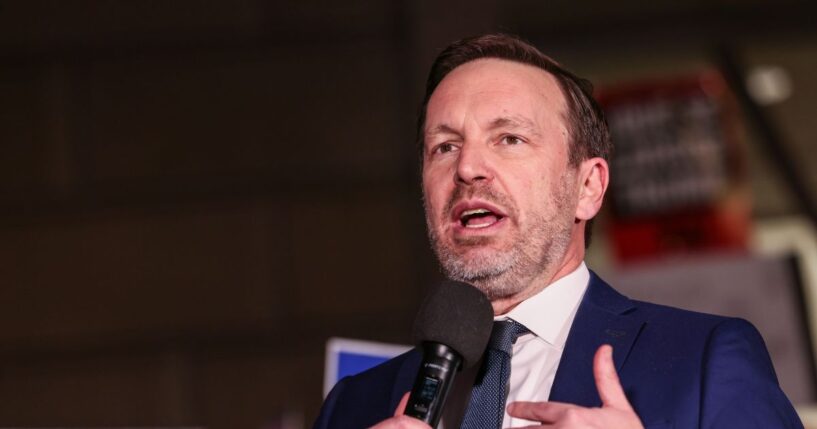Sen. Chris Murphy speaks during the ICE Out for Good Protest at the U.S. Customs and Border Protection Office on Jan. 13, 2026, in Washington, D.C.