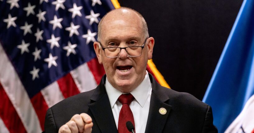Tom Homan, White House "Border Czar," speaks at a news conference at the Bishop Henry Whipple Federal Building on Feb. 4, 2026, in Minneapolis, Minnesota.