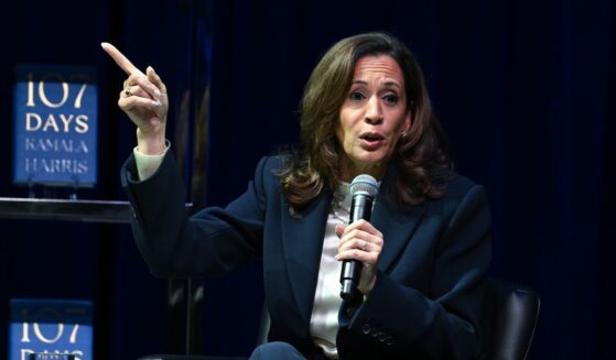 Former Vice President Kamala Harris speaks onstage during her "107 Days" book tour at Tabernacle on Oct. 8, 2025, in Atlanta, Georgia.