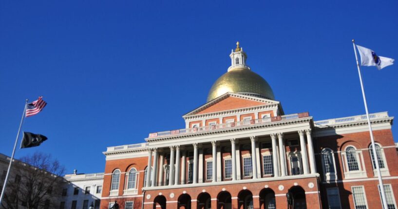 The Massachussetts State House, the oldest building on Beacon Hill in Boston, Massachusetts.