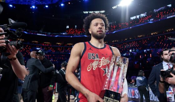 Cade Cunningham of the Detroit Pistons and Team USA Stars celebrates after Team USA Stars' victory during the 75th NBA All-Star Game at Intuit Dome on Feb. 15, 2026, in Inglewood, California.