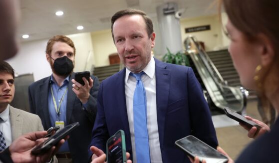 Sen. Chris Murphy speaks to reporters as he returns to his office at the U.S. Capitol on Feb. 10, 2026, in Washington, D.C.