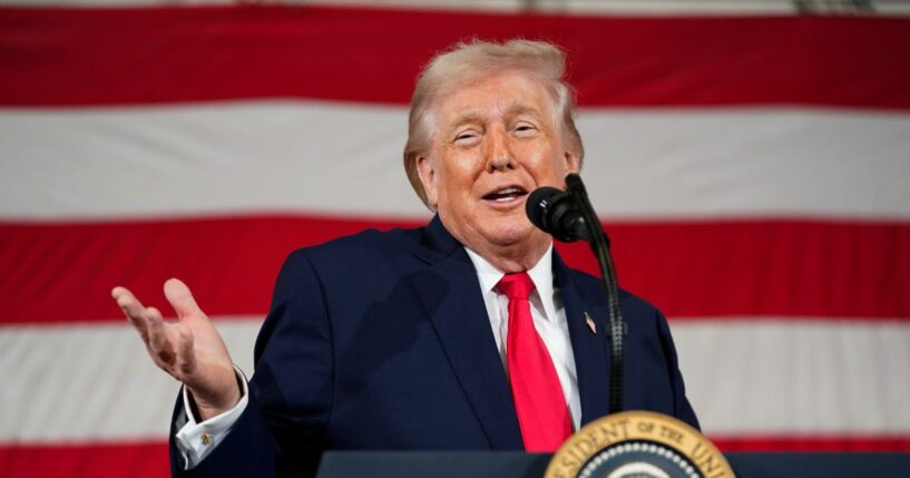 President Donald Trump speaks during a visit to the Fort Bragg U.S. Army base on Feb. 13, 2026, in Fort Bragg, North Carolina.