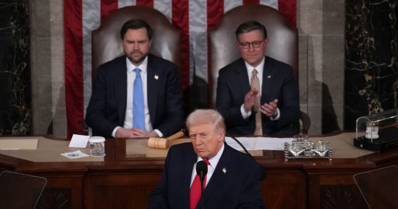 President Donald Trump delivers his State of the Union address during a joint session of Congress at the U.S. Capitol on Feb. 24, 2026, in Washington, D.C.
