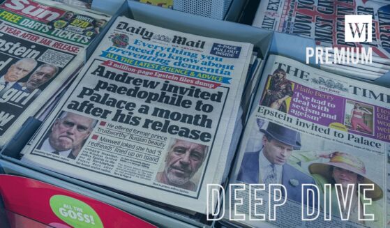 U.K. newspaper front pages display stories on the latest Epstein files release at a news stand Saturday in Somerset, England.