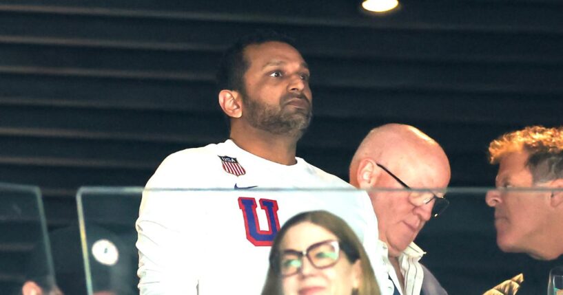 Federal Bureau of Investigation Director Kash Patel looks on prior to the men's gold medal hockey match between Canada and the United States Sunday on day 16 of the Milano Cortina 2026 Winter Olympic games in Milan, Italy.