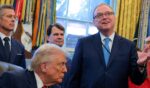 U.S. Director of the National Economic Council Kevin Hassett, right, speaks during a Dec. 3 Oval Office meeting with President Donald Trump,
