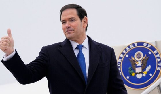 Secretary of State Marco Rubio gives a thumbs up Monday as he departs at the Liszt Ferenc International Airport in Budapest, Hungary.