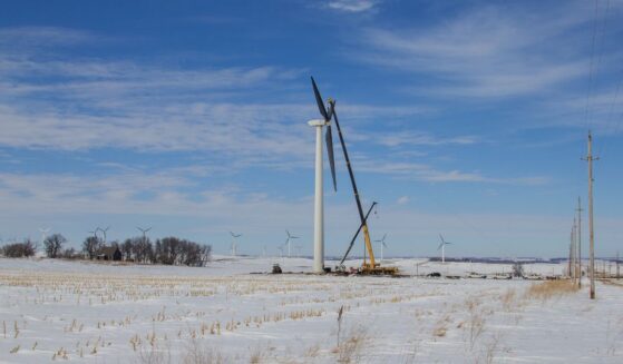 A wind turbine is repaired in Minnesota.