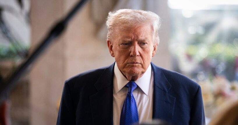 President Donald Trump speaks to reporters and members of the media at Mar-a-Lago in Palm Beach, Florida, on Feb. 1, 2026.