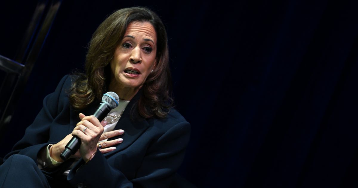 Former U.S. Vice President Kamala Harris speaks onstage during a book tour in Atlanta, Georgia, on Oct. 8, 2025.