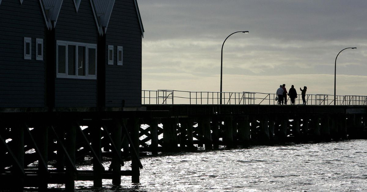 The wooden Busselton jetty at Geographe Bay in Perth, Australia, on July 25, 2005.