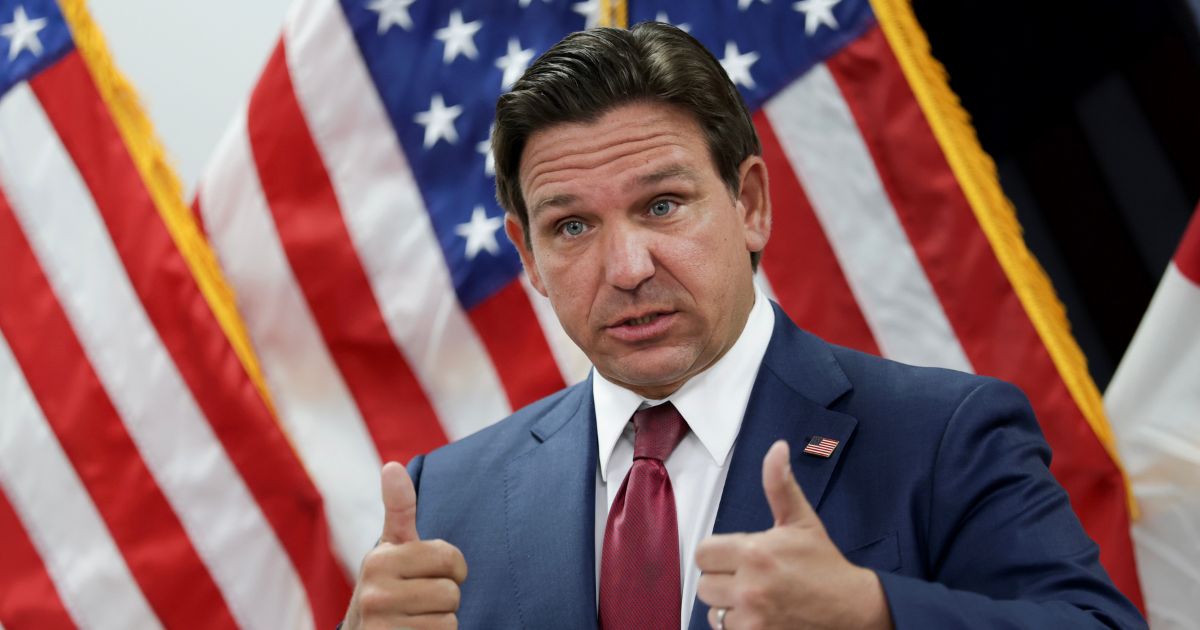 Florida Governor Ron DeSantis gives a thumbs up at a news conference in Miami, Florida, on April 10, 2025.