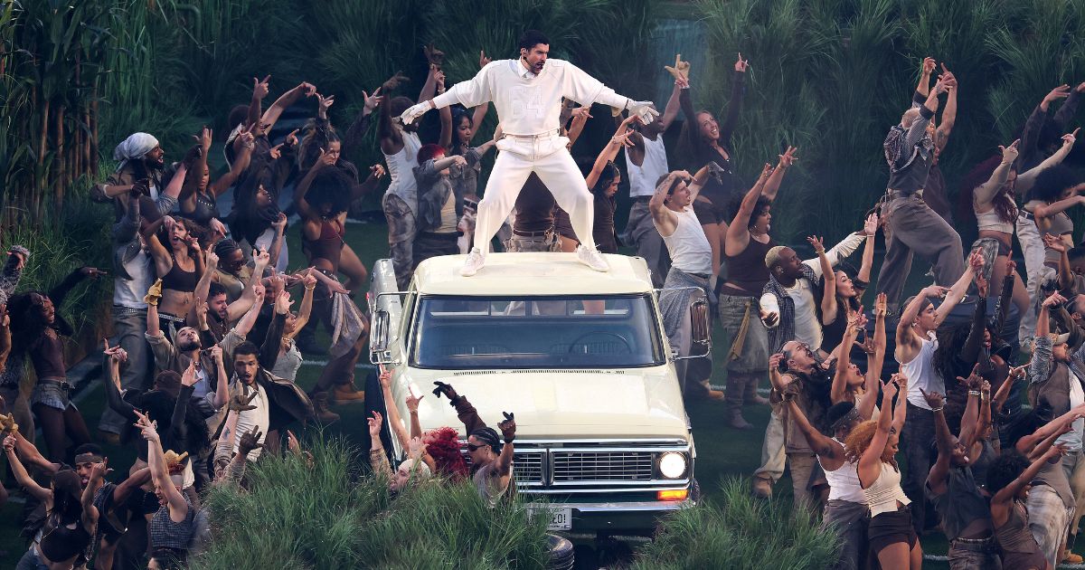 Bad Bunny performs onstage at the Super Bowl 60 halftime show in Levi's Stadium in Santa Clara, California, on Feb. 8, 2026.