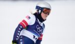 United States skier Lindsey Vonn at the finish area during an alpine ski at the 2026 Winter Olympics in Cortina d'Ampezzo, Italy on Feb. 6, 2026.