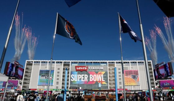 Fireworks go off above Levi's Stadium at the start of Super Bowl LX on Feb. 8, 2026 in Santa Clara, California.