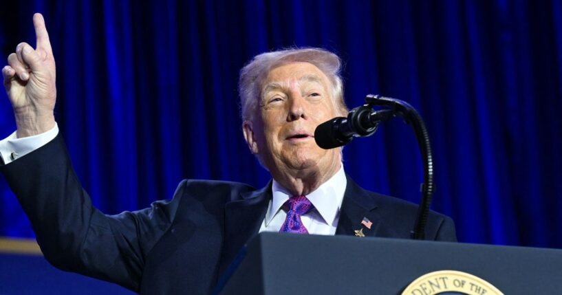 President Donald Trump speaks at the National Prayer Breakfast in Washington, DC on Feb. 5, 2026.