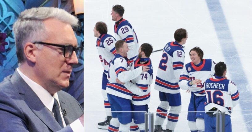 Former sports broadcaster Keith Olbermann, left, heaped scorn on the USA men's hockey team for accepting President Donald Trump's invitation.