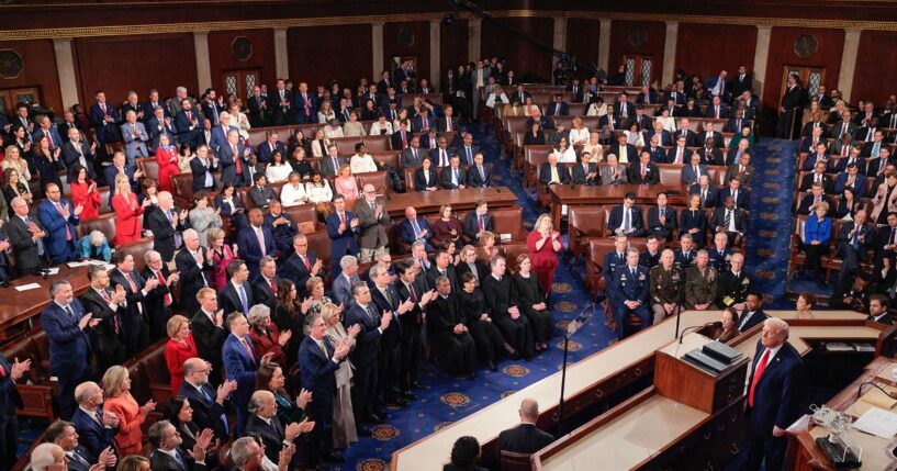 Republican members of Congress applaud President Donald Trump Tuesday during his State of the Union address during a joint session of Congress at the U.S. Capitol in Washington, D.C.