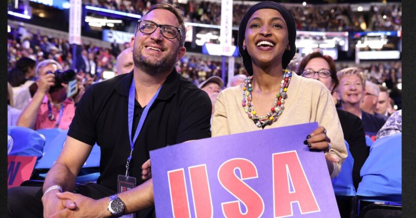Rep. Ilhan Omar, a Minnesota Democrat, is seen attending the Democratic National Convention in August 2024 with her current husband, Tim Mynett.