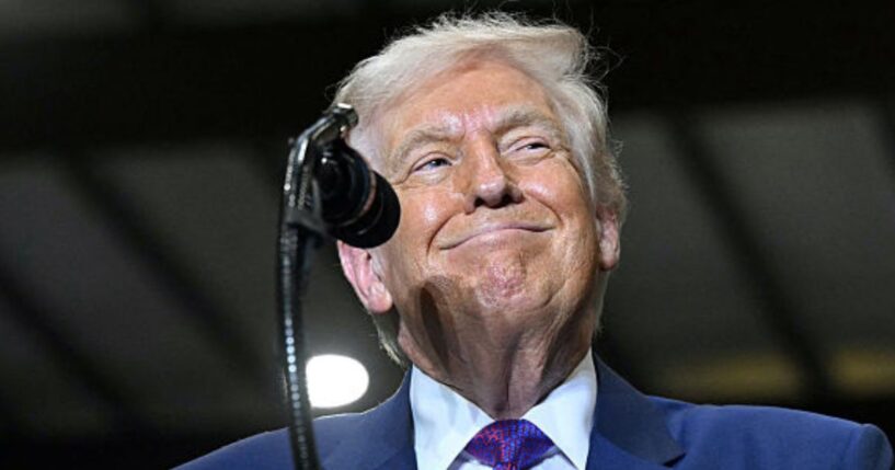 President Donald Trump is pictured giving a speech about the economy Thursday at the Coosa Steel Corporation factory in Rome, Georgia.