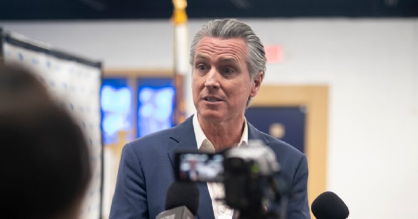 California Gov. Gavin Newsom speaks with reporters Monday during an event hosted by the South Carolina Democratic Party in Manning, South Carolina.