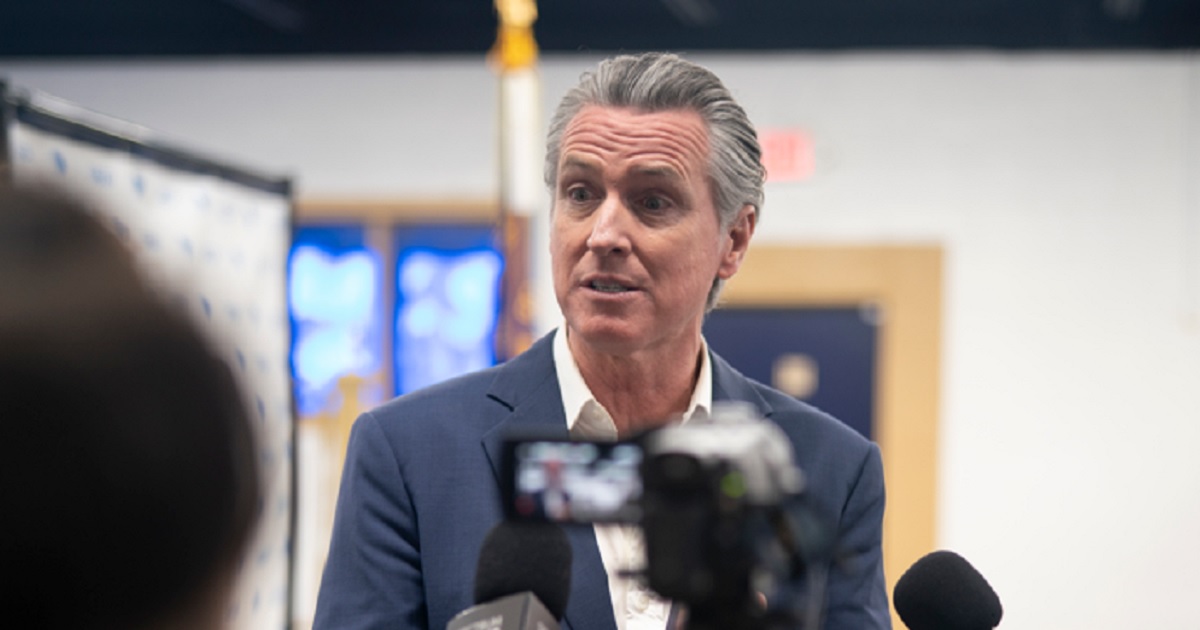 California Gov. Gavin Newsom speaks with reporters Monday during an event hosted by the South Carolina Democratic Party in Manning, South Carolina.