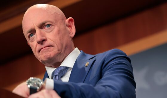 U.S. Sen. Mark Kelly of Arizona speaks at a Feb. 11 news conference.
