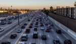 Traffic moves along the 405 Freeway on Feb. 13, 2026, in Los Angeles, California.