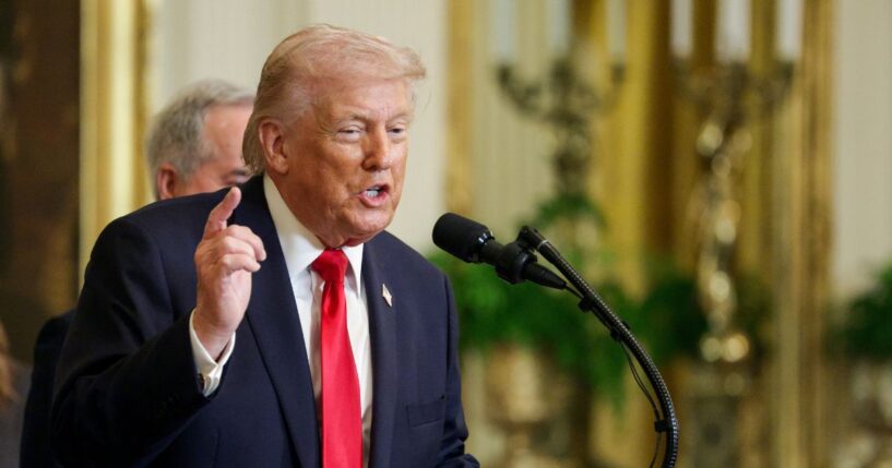 President Donald Trump speaks during an event celebrating 2025 MLS Cup Champions Inter Miami CF in the East Room of the White House on March 5, 2026, in Washington, D.C.