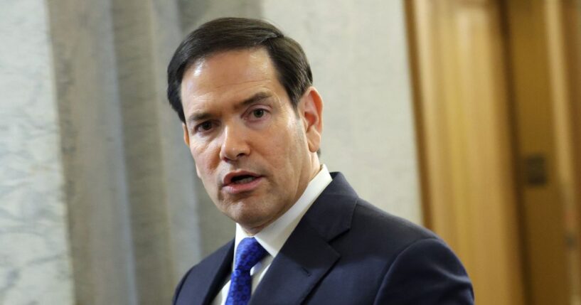 Secretary of State Marco Rubio arrives to deliver congressional briefings on Iran at the U.S. Capitol on March 3, 2026, in Washington, D.C.