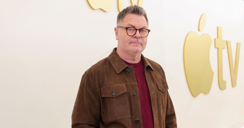 Nick Offerman from Apple's series “Margo’s Got Money Troubles,” at the Apple TV Press Day at the Barker Hangar on Feb. 3, 2026, in Santa Monica, California.