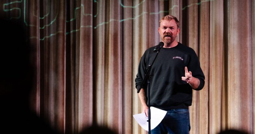 U.S. Senate candidate Graham Platner speaks at a town hall at the Leavitt Theater on Oct. 22, 2025, in Ogunquit, Maine.