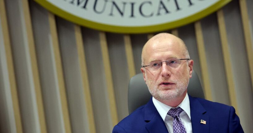 Chairman of the Federal Communications Commission Brendan Carr participates in a FCC meeting at the Federal Communications Commission headquarters on Feb. 18, 2026, in Washington, D.C.