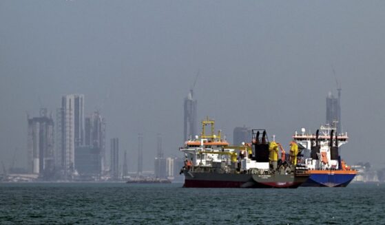 Commercial vessels are pictured offshore in Dubai on March 11, 2026.