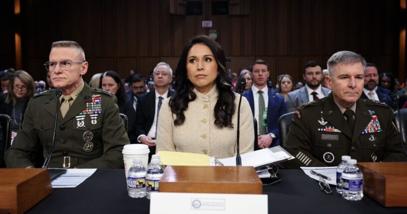 Director of National Intelligence Tulsi Gabbard prepares to testify during a Senate Intelligence Committee hearing on worldwide threats in the Hart Senate Office Building on March 18, 2026, in Washington, D.C.
