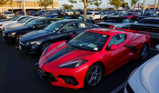 Vehicles for sale are parked in a lot at a CarMax dealership on April 24, 2025, in San Diego, California.