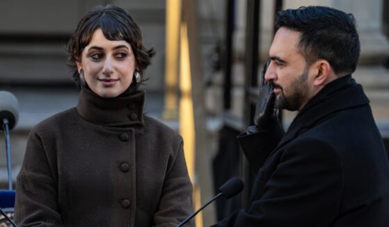 Zohran Mamdani is sworn in as New York City mayor as his wife Rama Duwaji looks on at City Hall on Jan. 1, 2026, in New York City.