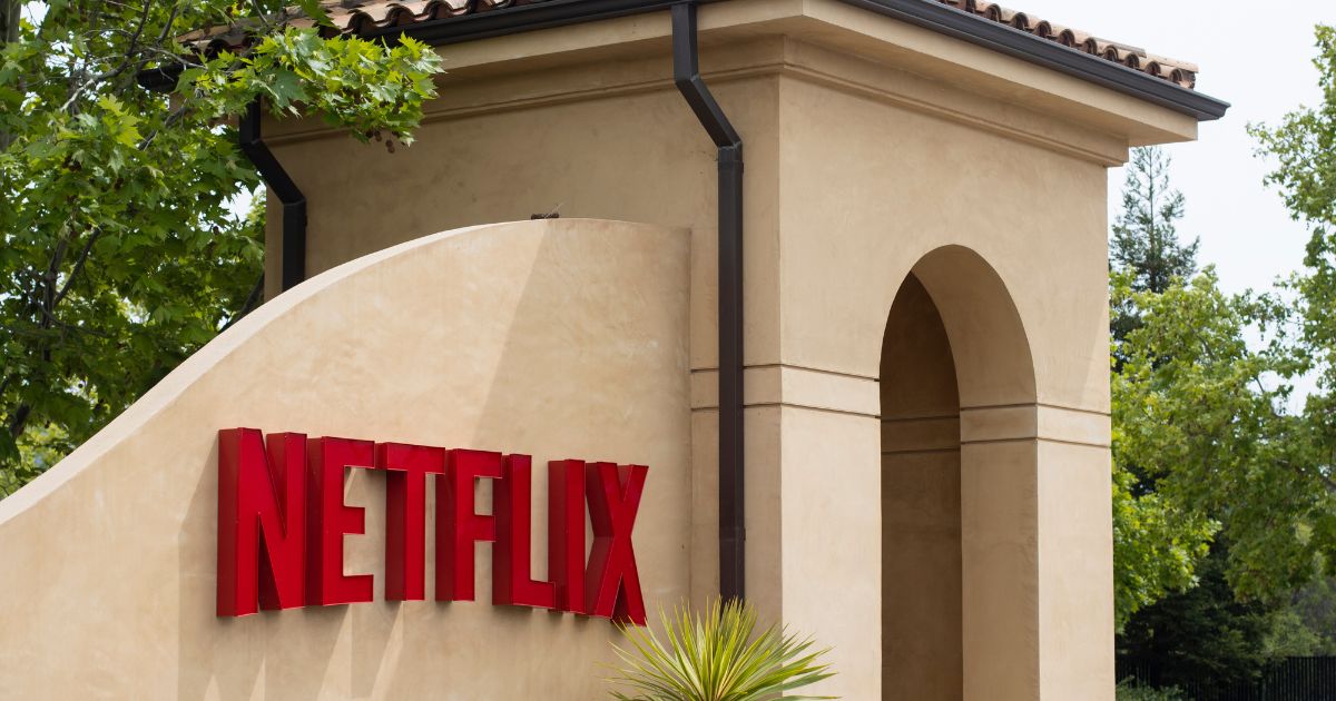 The main entrance to the Netflix headquarters in Los Gatos, California, on May 5, 2022.