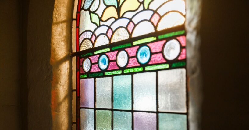 A stained-glass window is seen in an English church in a file photo dated March 18, 2020.