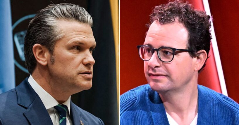 Anthropic co-founder and CEO Dario Amodei, right, indicated he will take legal action after Secretary of War Pete Hegseth, left, said the Department of War would declare the company a supply-chain risk.