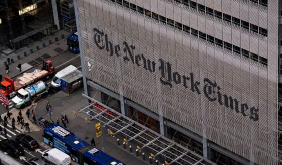 The New York Times Headquarters in New York City is photographed from above.