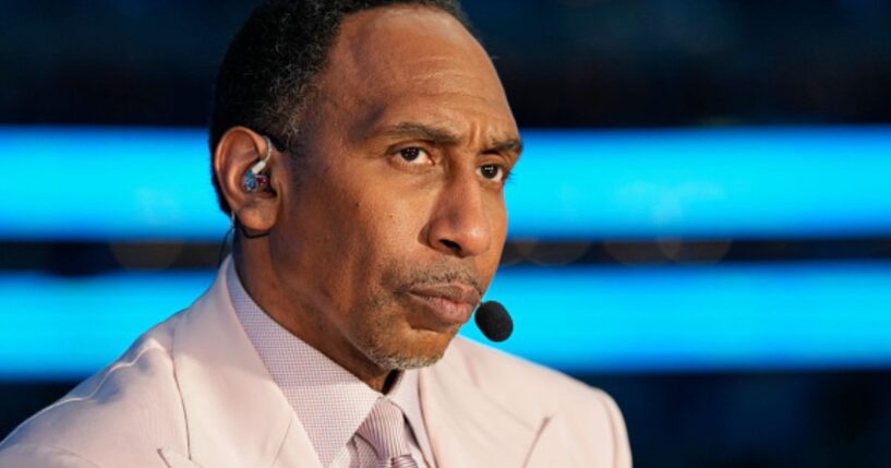 Stephen A. Smith watches the 2024 NBA Finals as he prepares for commentary on June 14, 2024.