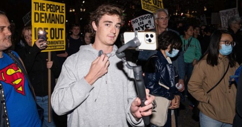 Investigative Journalist Nick Shirley recording anti-ICE protesters in New York City on Oct. 22, 2025.