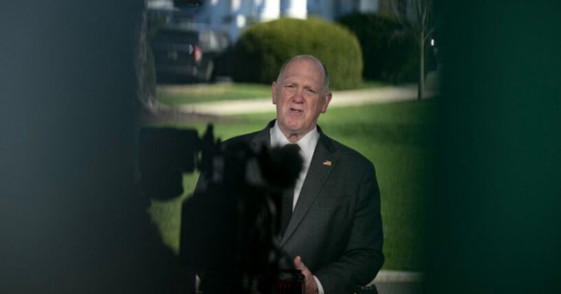 White House Border Czar Tom Homan gives interview at the White House lawn on March 18, 2026.